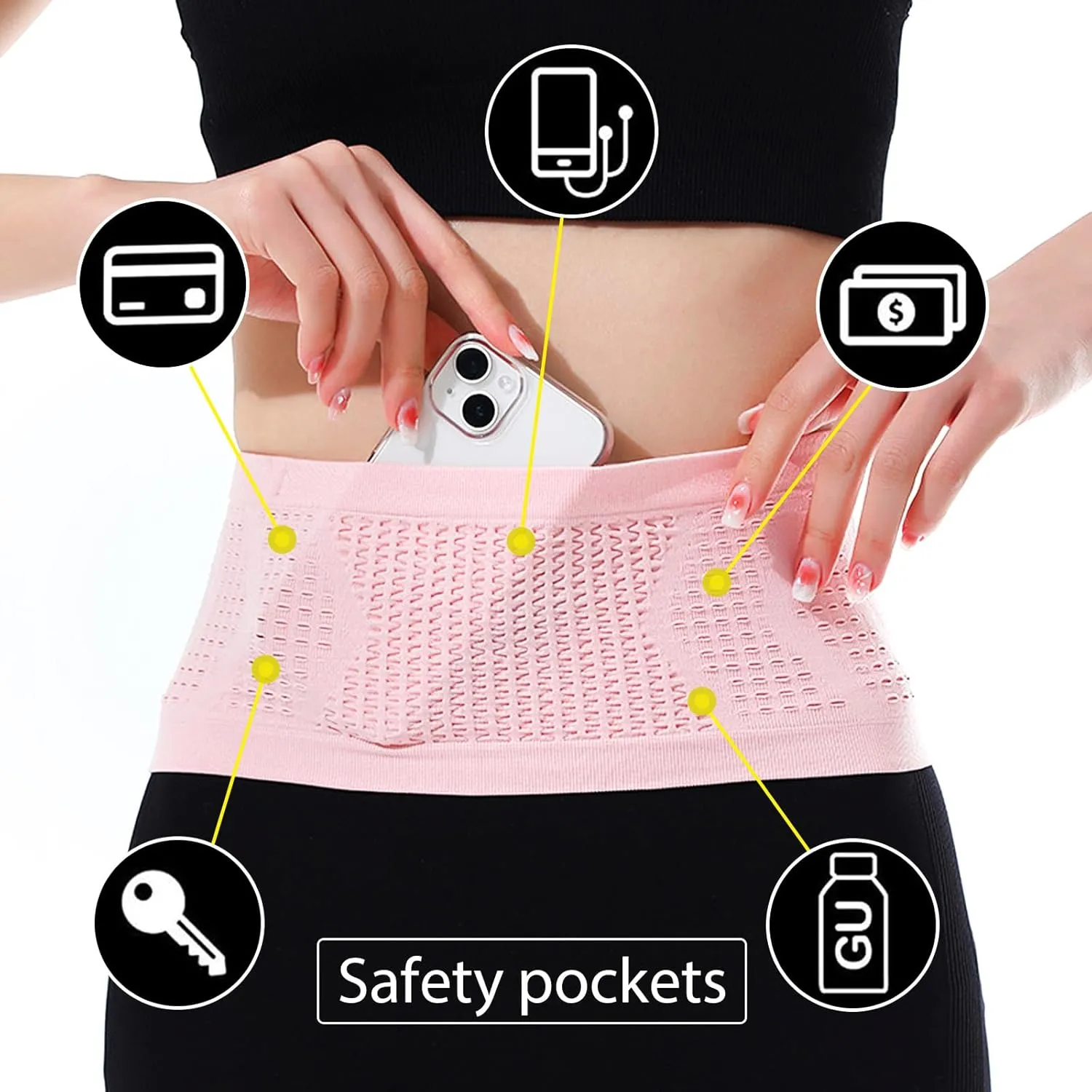 Slim Running Belt, Hidden Running Belt Fanny Pack for Men Women, Travel Running Waist Belt for Money and Passport (Pink, Large)