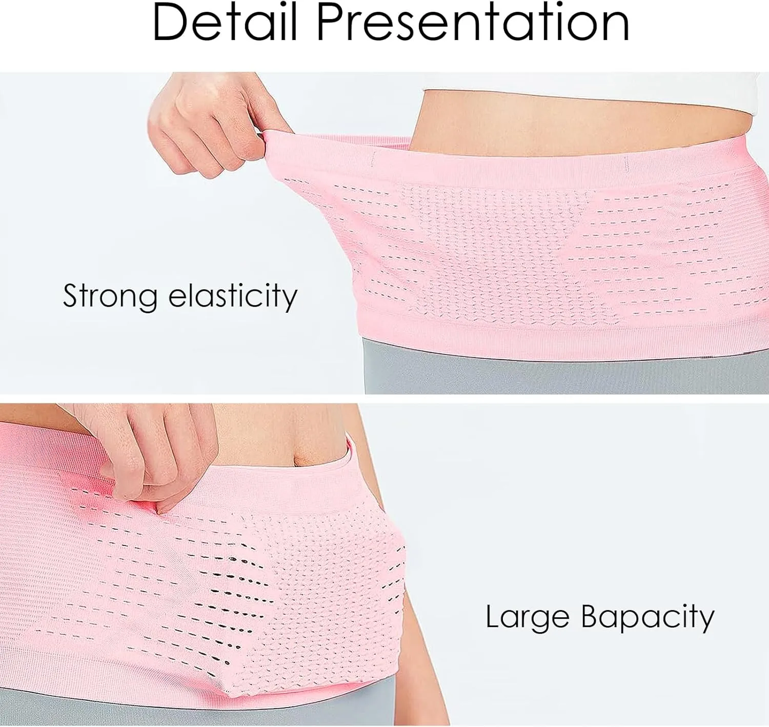 Slim Running Belt, Hidden Running Belt Fanny Pack for Men Women, Travel Running Waist Belt for Money and Passport (Pink, Large)