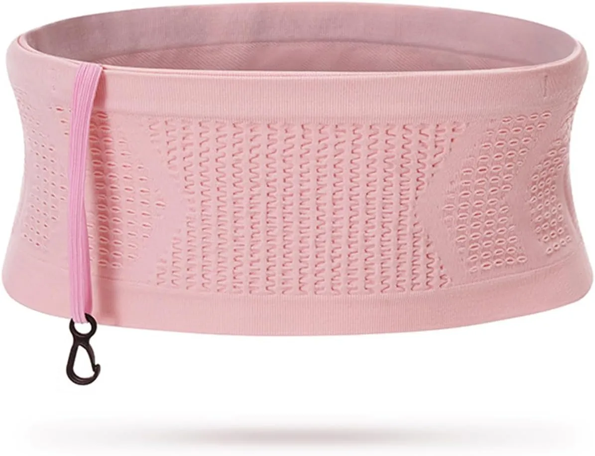 Slim Running Belt, Hidden Running Belt Fanny Pack for Men Women, Travel Running Waist Belt for Money and Passport (Pink, Large)