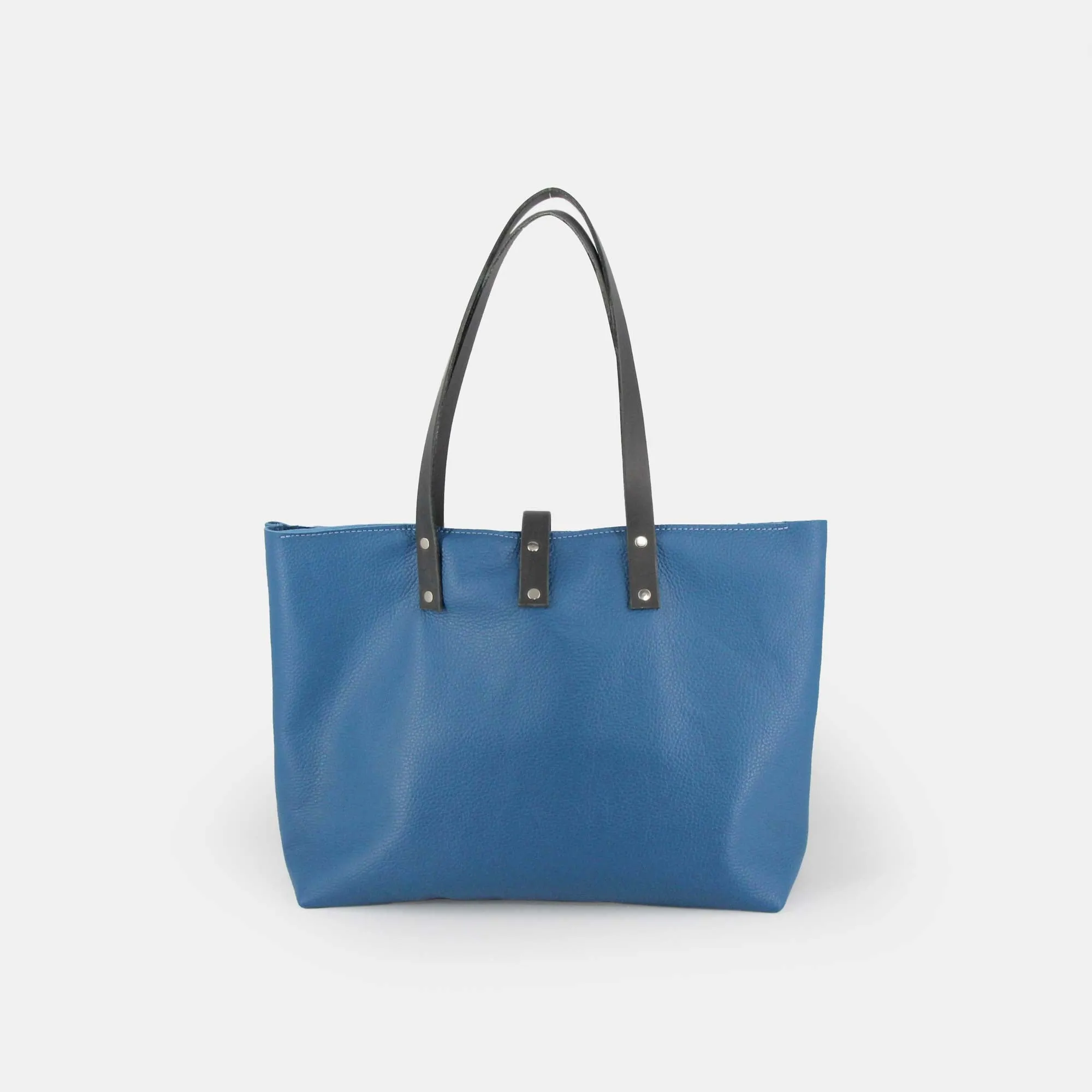 Soft Italian Leather Tote with Zip - Turquoise Blue