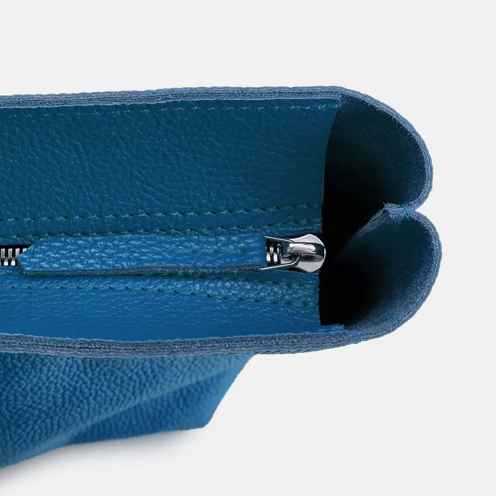 Soft Italian Leather Tote with Zip - Turquoise Blue