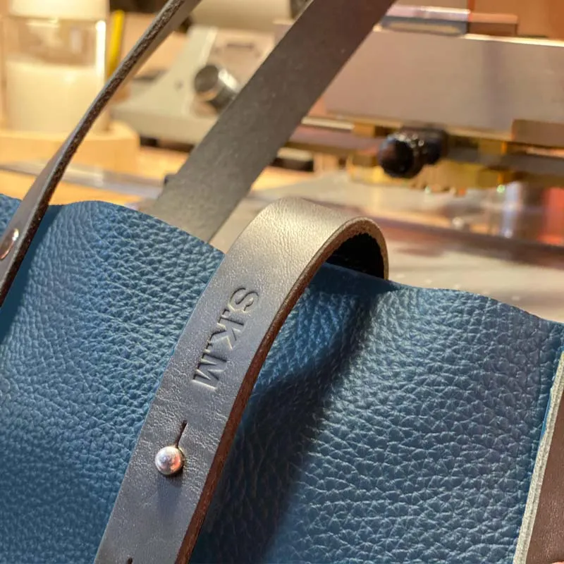 Soft Italian Leather Tote with Zip - Turquoise Blue