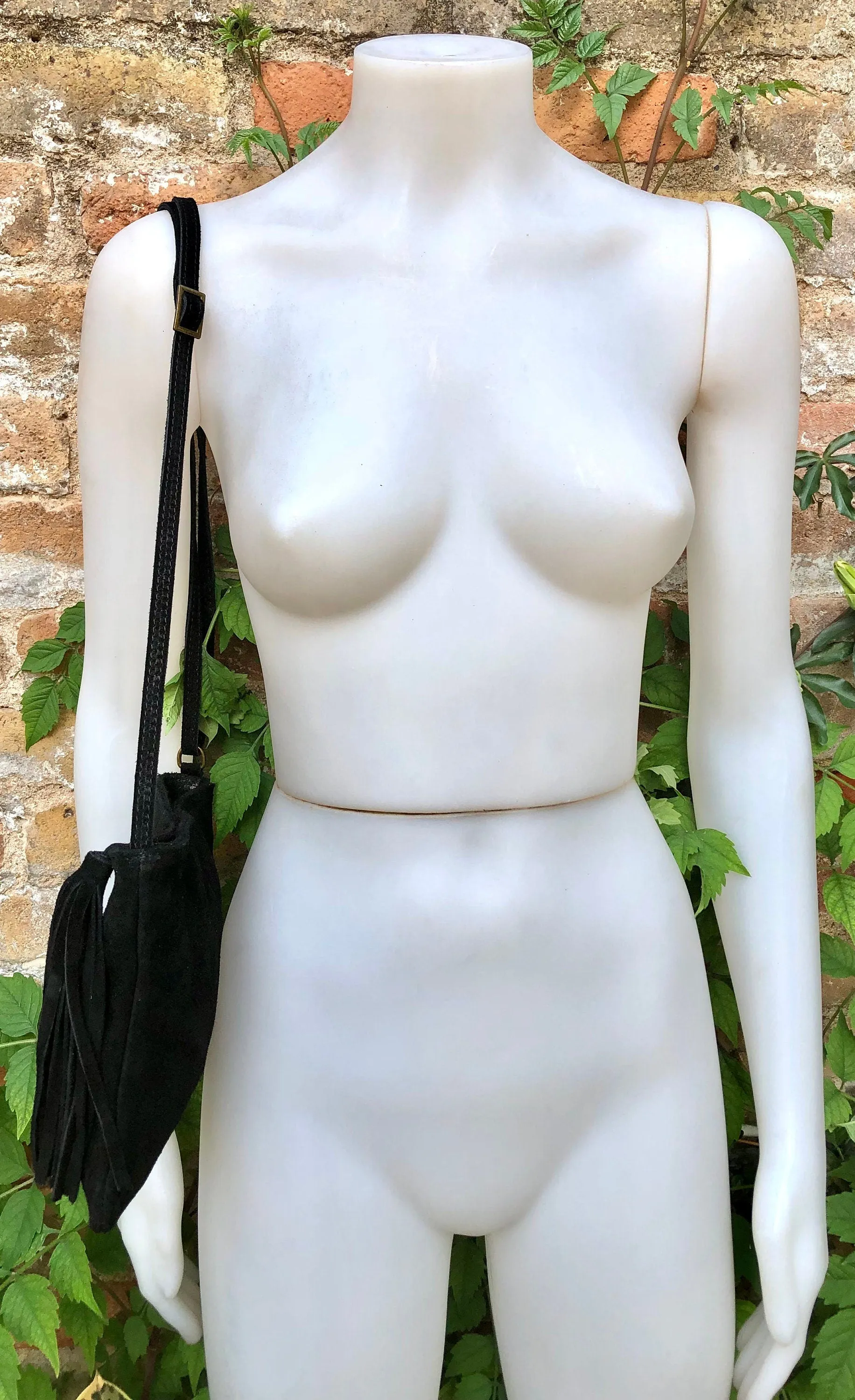 Suede leather bag in BLACK.Cross body bag, boho shoulder bag in GENUINE  leather. Small leather bag, BLACK shoulder bag, small black purse.