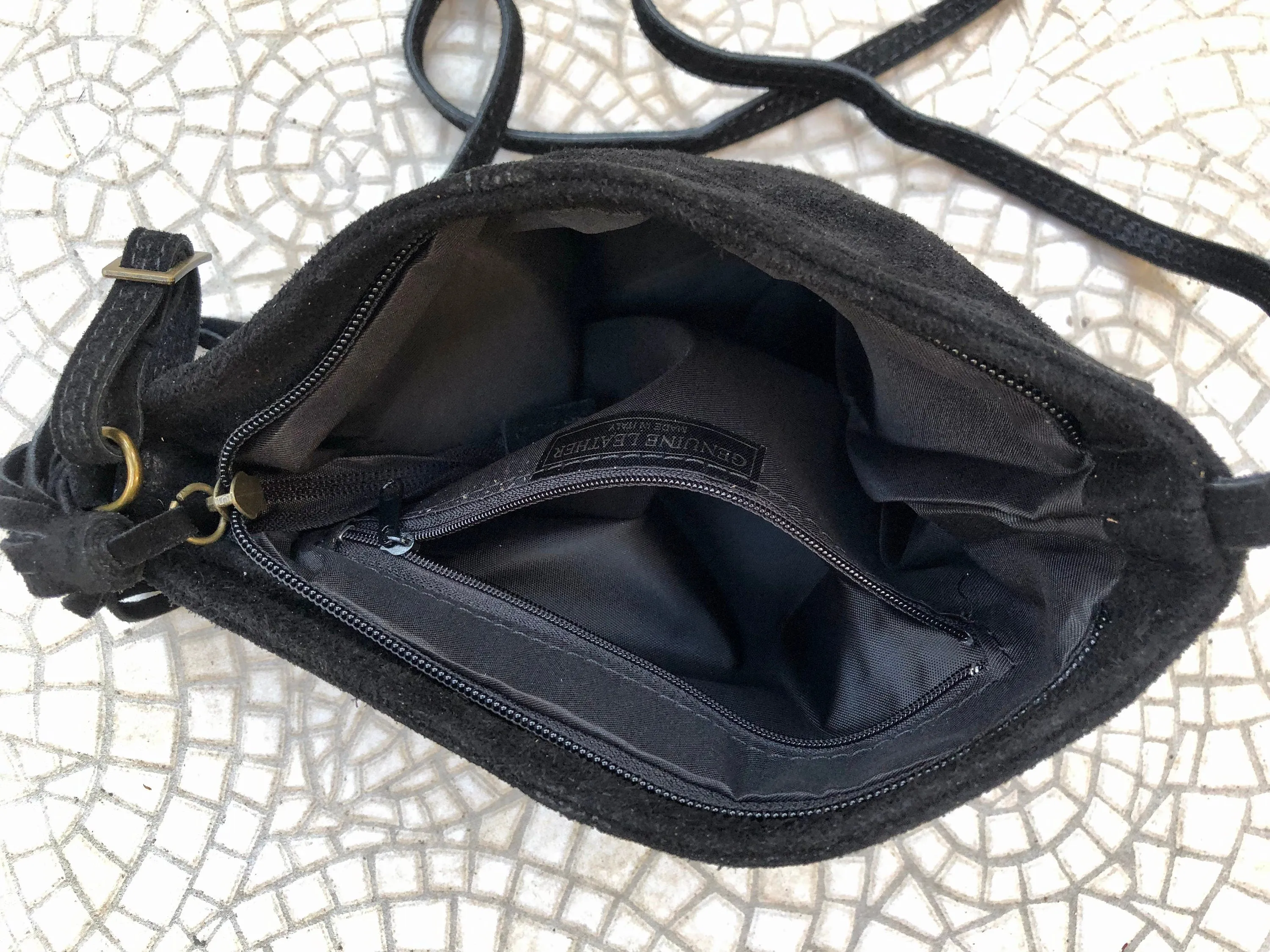 Suede leather bag in BLACK.Cross body bag, boho shoulder bag in GENUINE  leather. Small leather bag, BLACK shoulder bag, small black purse.