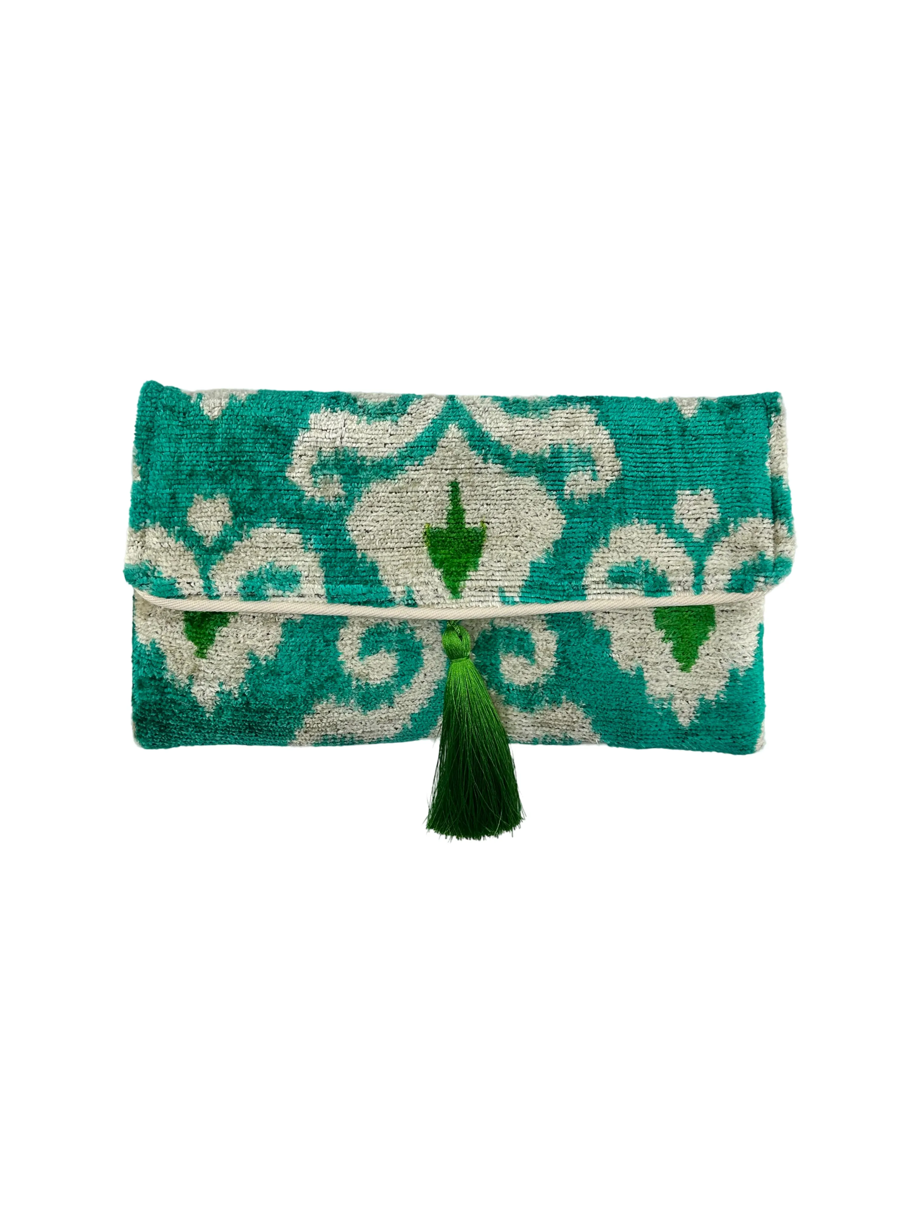 Teal and Green Damask Velvet Clutch with Removable Chain