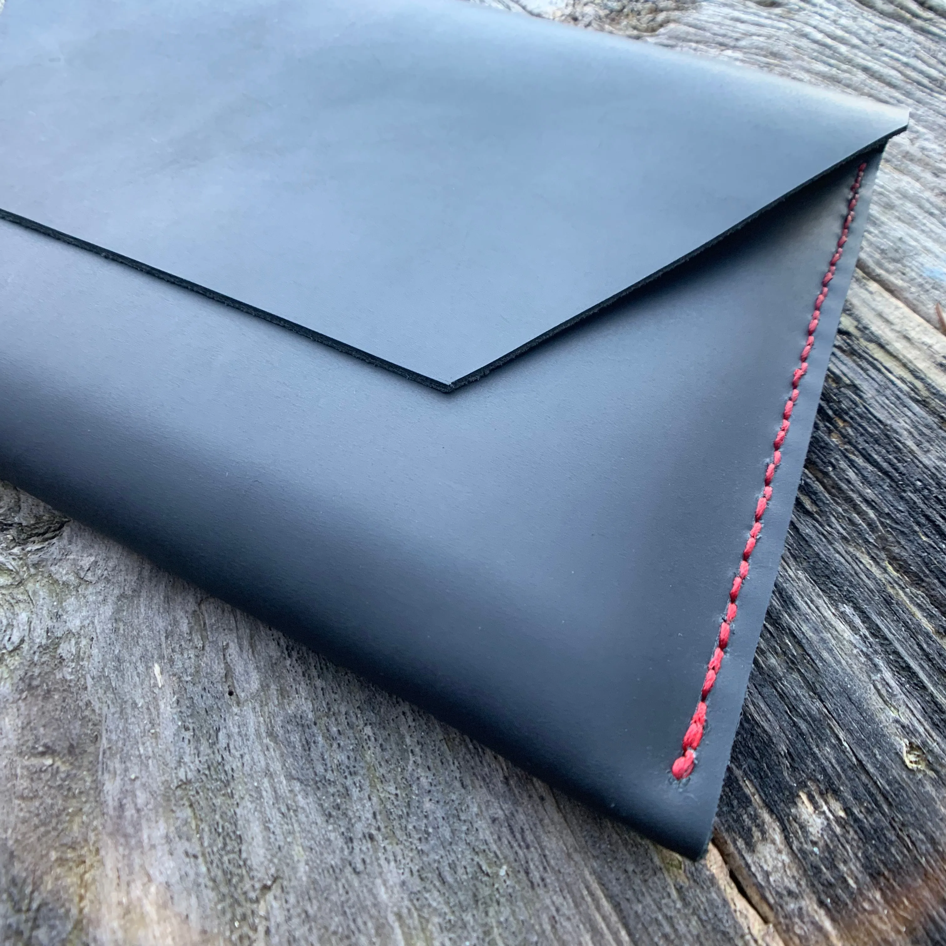 “The Carl” in Midnight Black Oil Tanned Leather with Red Stitching