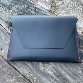 “The Carl” in Midnight Black Oil Tanned Leather with Red Stitching