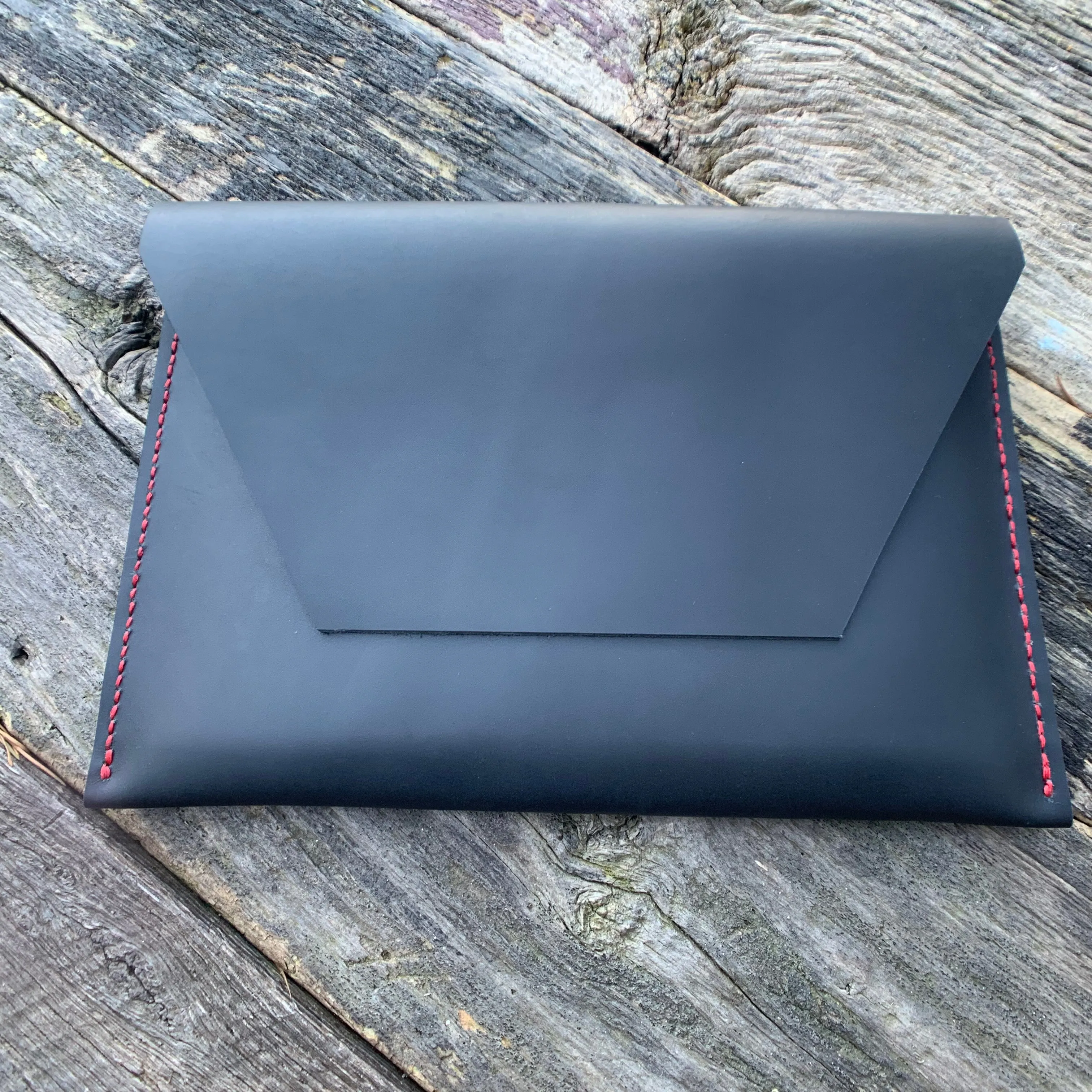 “The Carl” in Midnight Black Oil Tanned Leather with Red Stitching