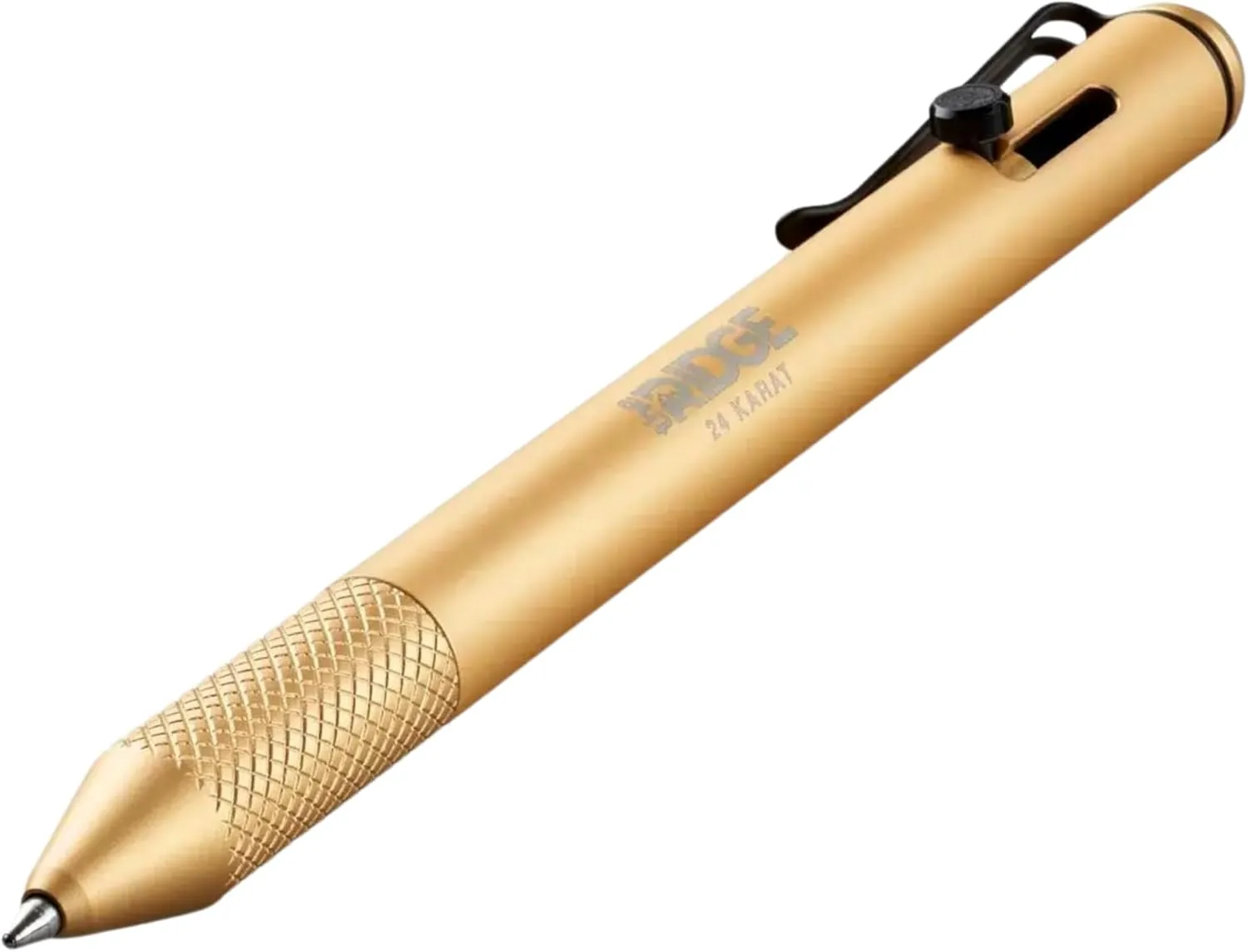 The Ridge Bolt Action Ballpoint Pen | Metal Retractable Compact Writing Instrument | Textured Grip & Internal Pressurized Refill (24K Gold)