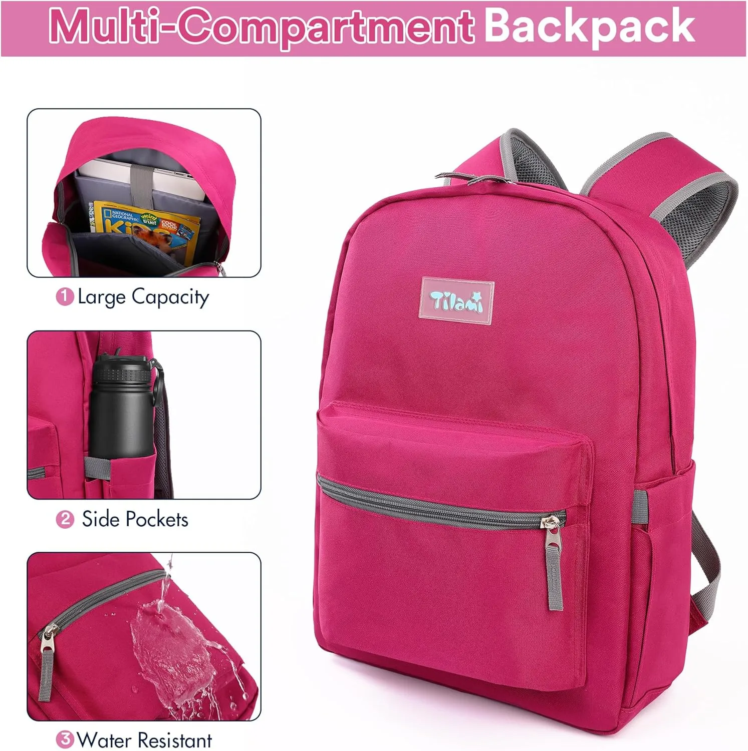 Tilami 20L Basic Backpack for Men and Women,17 inch Laptop Backpack for Travel,Plum Red