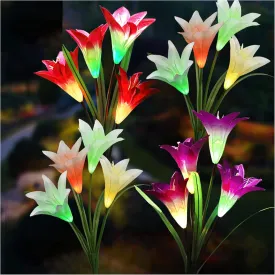 TONULAX Solar Lights Outdoor - Upgradedr Garden Light, Multi-Color Changing Lily Solar Flower Lights for Patio,Yard Decoration, Bigger Flower and Wider Panel (4 Pack,Red, 2 Purple, White)
