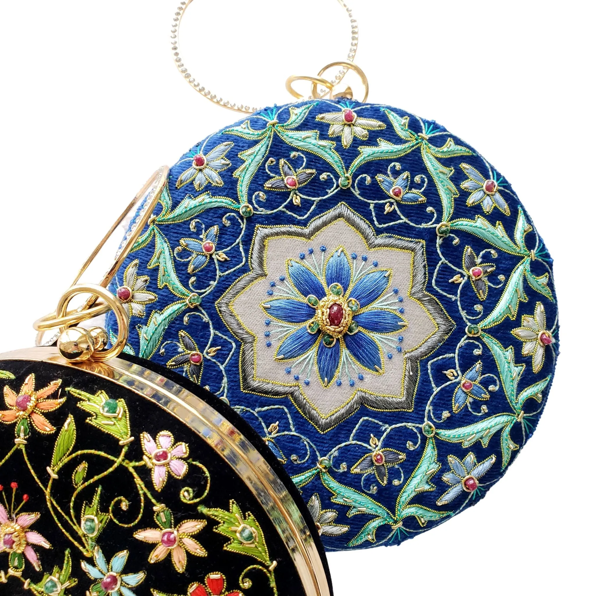 Velvet Floral Round Clutch