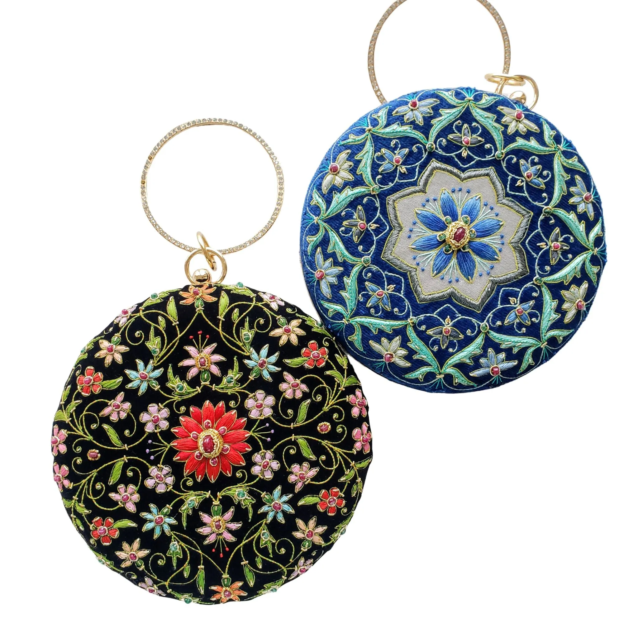 Velvet Floral Round Clutch
