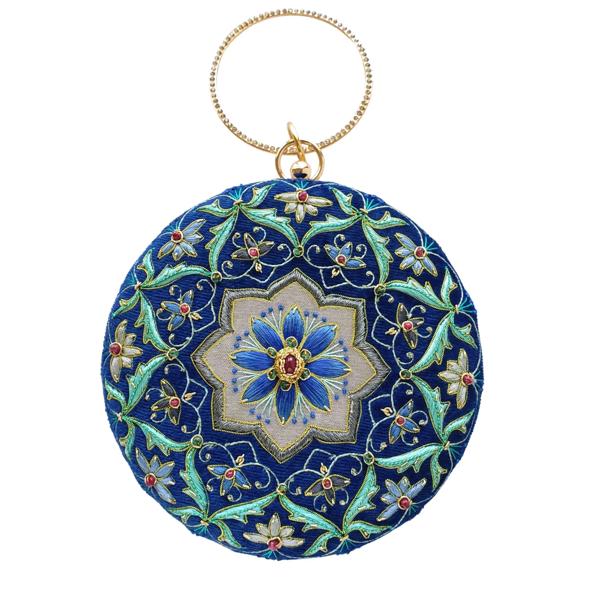 Velvet Floral Round Clutch