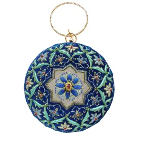Velvet Floral Round Clutch