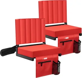 VIVOHOME 2 Pack Stadium Seats with Back Support and Cushion, Portable Bleacher Chair with Cup Holder and Shoulder Strap, Red