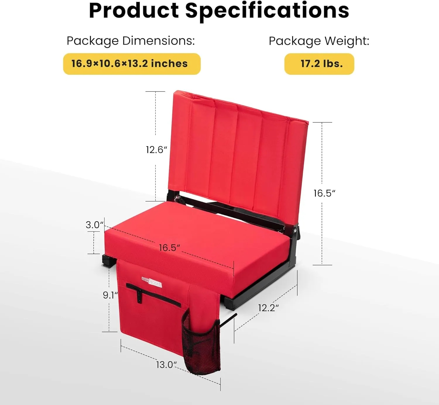 VIVOHOME 2 Pack Stadium Seats with Back Support and Cushion, Portable Bleacher Chair with Cup Holder and Shoulder Strap, Red