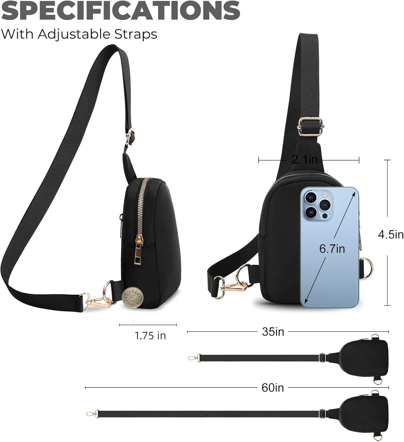 VOROLO Small Sling Bag For Men and WomenCrossbody Bags For Women with Ajustable Strap Trendy Cross body Bag Black