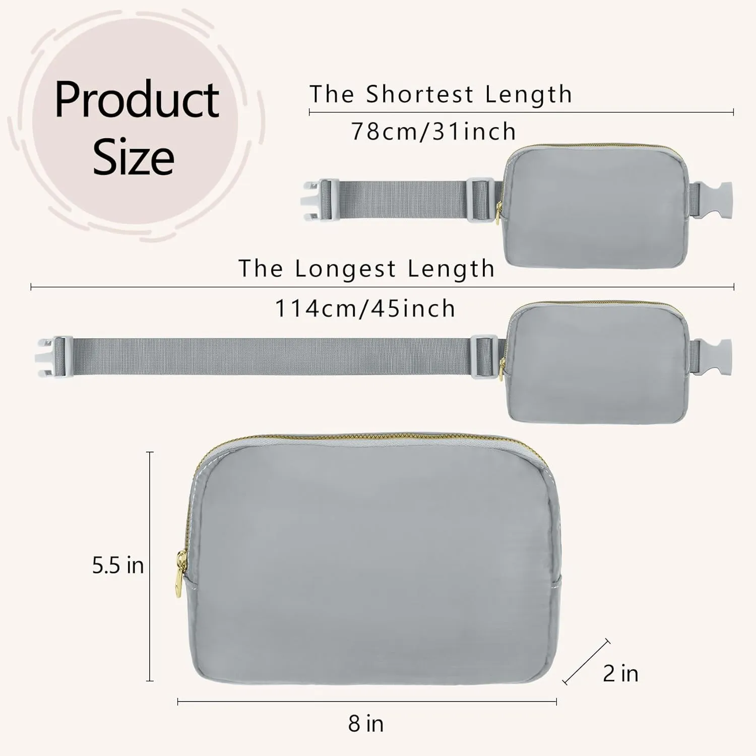 Waist Belt Bag Fashion Fanny Women and Men Gift Waist Pack With Adjustable Strap For Travel Running Hiking Walking Light Grey