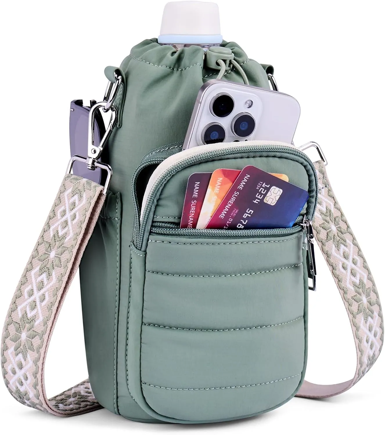 Water Bottle Bag 40 oz Crossbody Holder for Walking Hiking Insulated Carrier Purse with Adjustable Strap