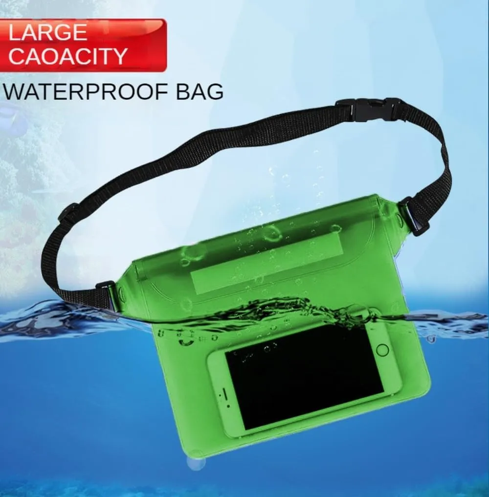 Waterproof Bag with Adjustable Waistband and Touch Sensitive Screen, Keeping Your Phone and Valuables Dry, Perfect for Drifting, Swimming, Kayaking, Rowing, Fishing (Green)