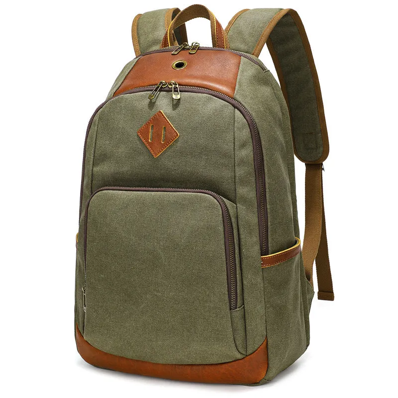 Waxed Canvas Backpack Fit 15-inch Laptop with Top-grain Leather