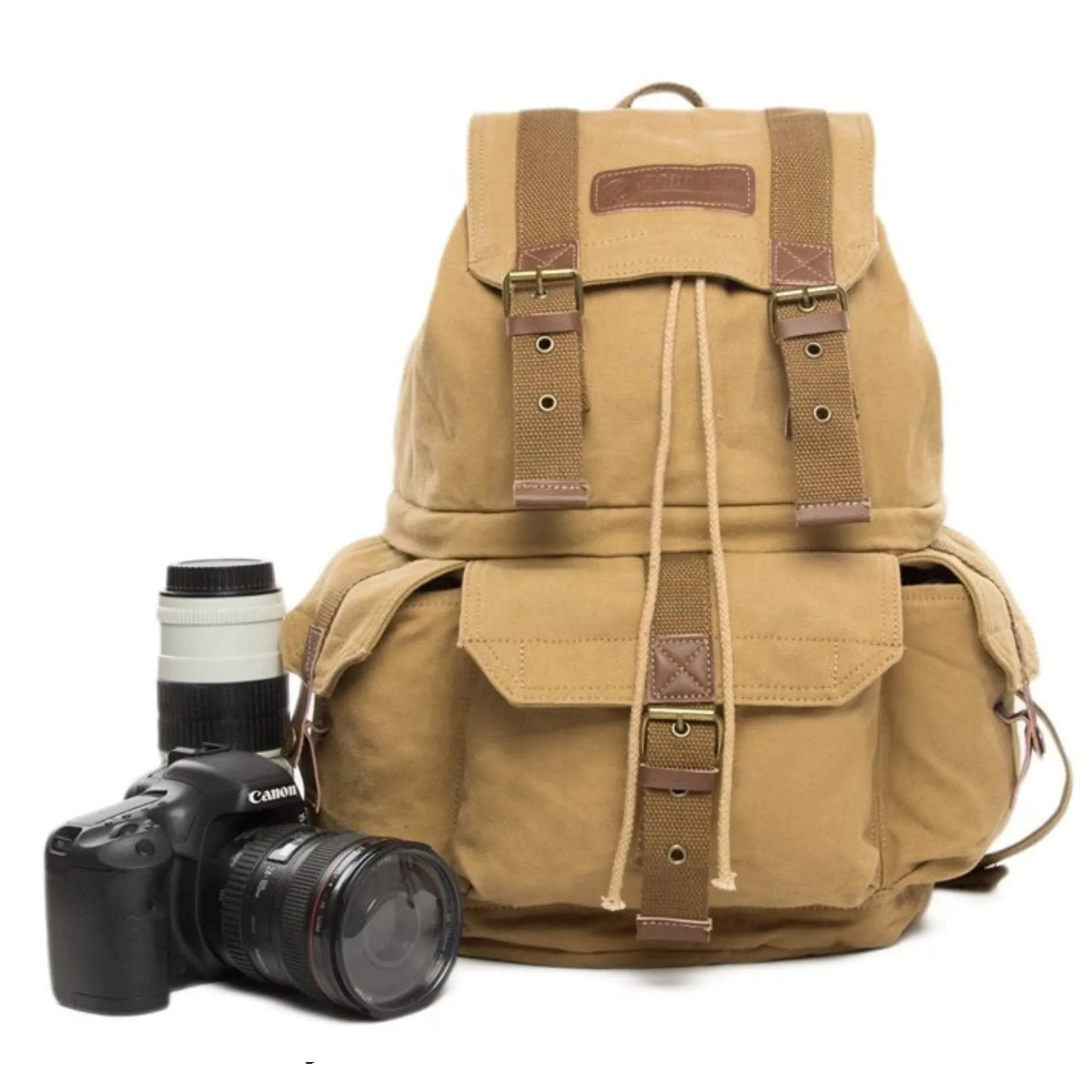 Waxed Canvas DSLR Camera Travel Backpack