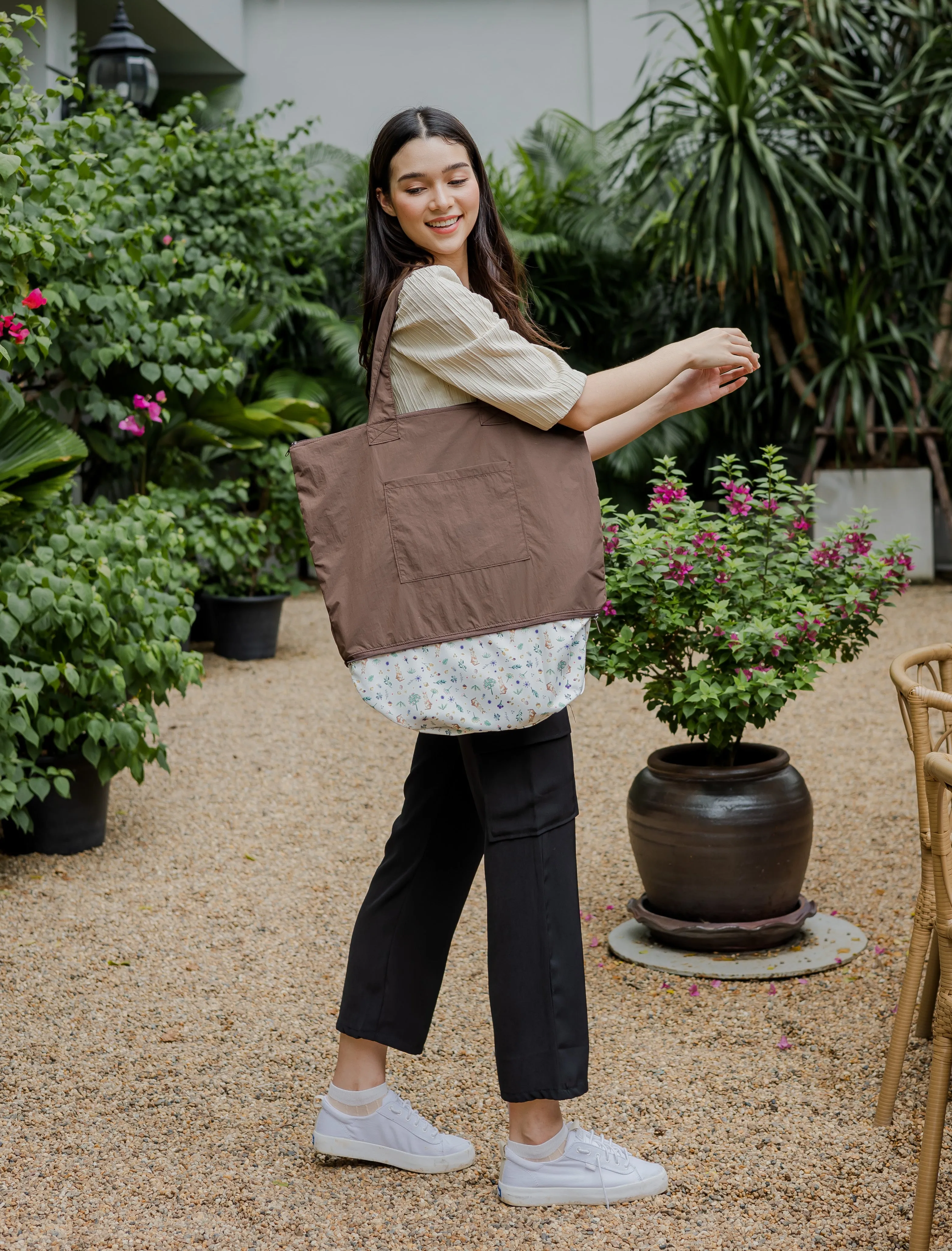 Woodland Rabbit Brown CarryAll Expandable Washable Tote Bag 2.0