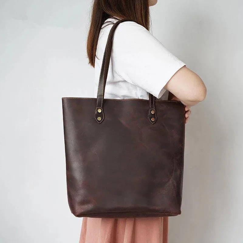 Woosir Brown Women Leather Tote Bag