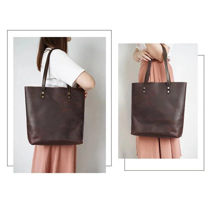 Woosir Brown Women Leather Tote Bag