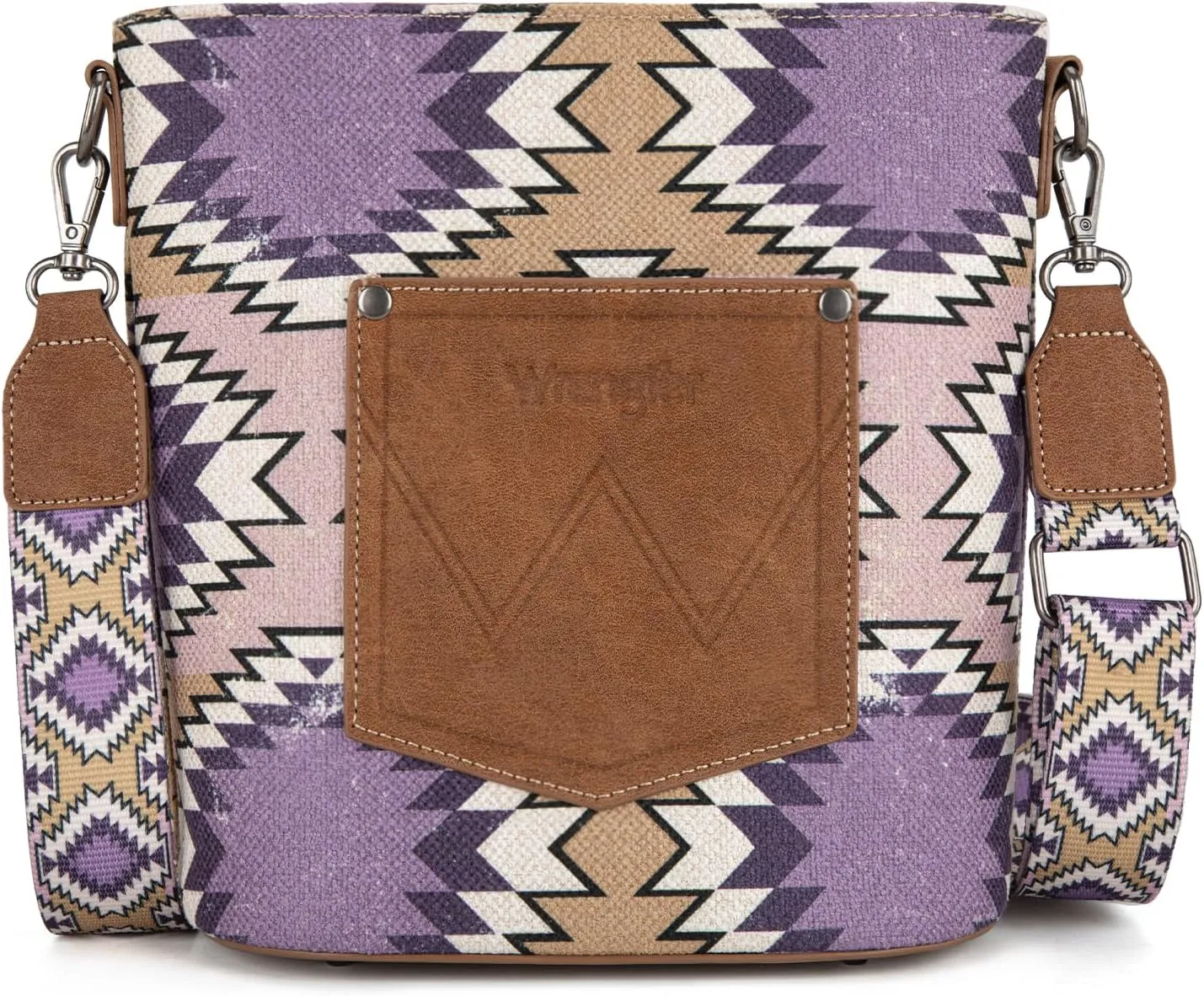 Wrangler Aztec Crossbody Bag for Women Southwestern Print Canvas Shoulder Purse with Distressed Look and Adjustable Strap