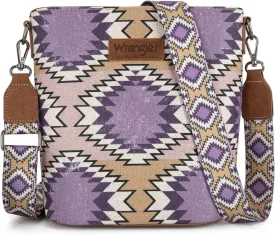Wrangler Aztec Crossbody Bag for Women Southwestern Print Canvas Shoulder Purse with Distressed Look and Adjustable Strap
