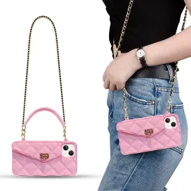 Yatchen Wallet Case for iPhone 15 Pro Max,Crossbody Phone Case with Lanyard Strap Cute Flip Credit Card Holder Soft Silicone Girls Lady Handbag Cover for iPhone 15 Pro Max Pink
